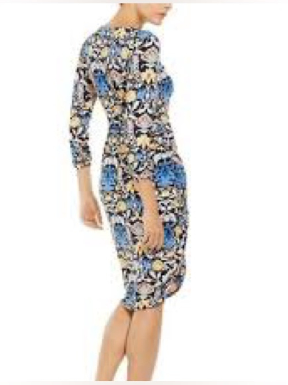 INC International Concepts Blue and Yellow Floral Bodycon Midi Dress